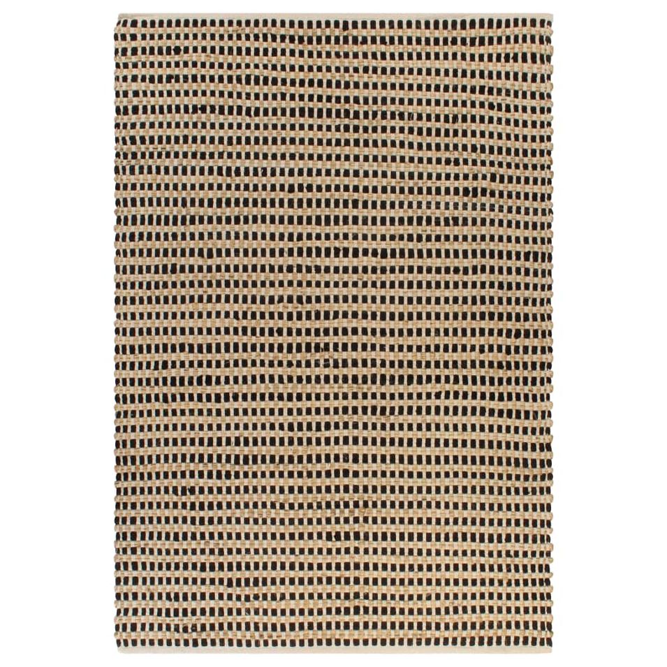 Tapis tissé à la main Jute Tissu 160 x 230 cm Naturel et Noir 2 - Photo n°1