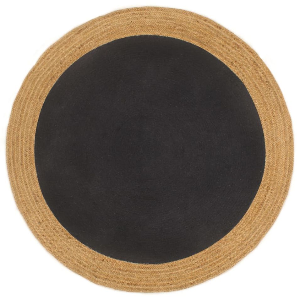 Tapis tressé Noir et naturel 150 cm Jute et coton Rond - Photo n°1