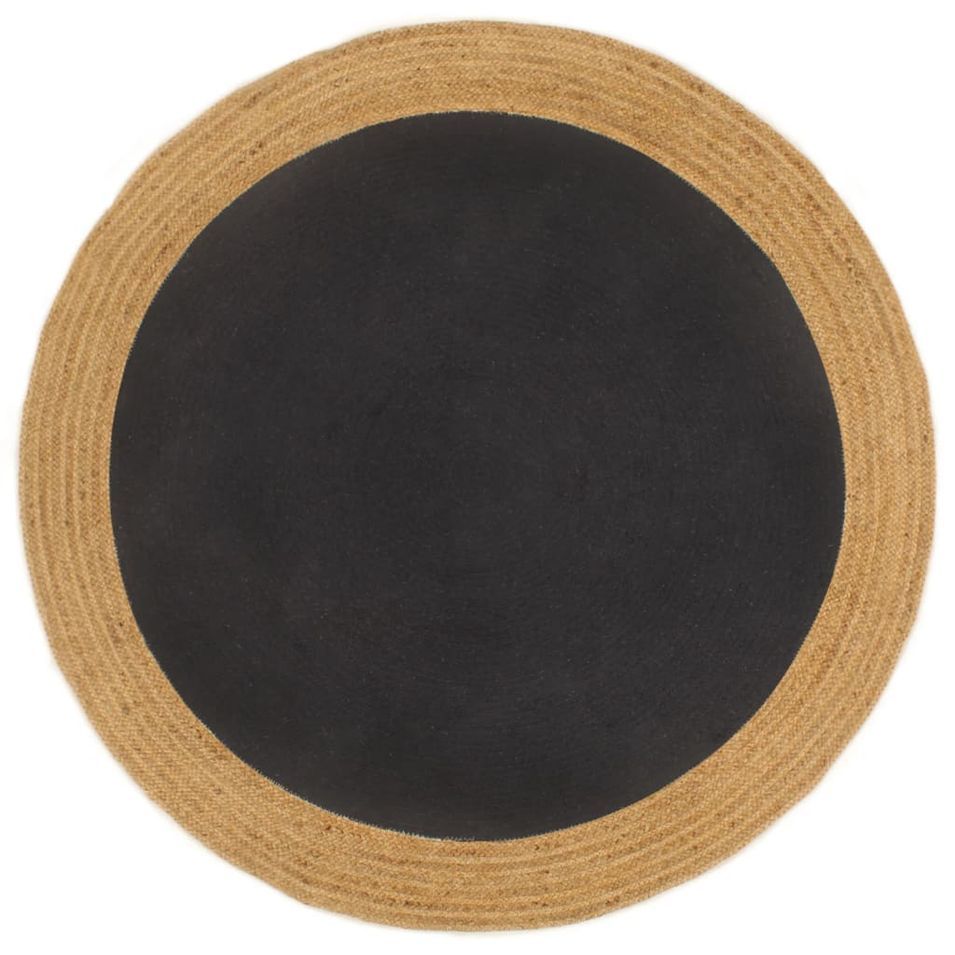 Tapis tressé Noir et naturel 90 cm Jute et coton Rond - Photo n°1
