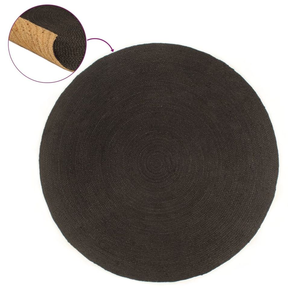 Tapis tressé réversible Anthracite et naturel 120 cm Jute Rond - Photo n°1
