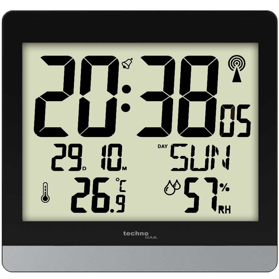 Techno Line Ws8014 - Orologio Da Parete Radioc Con Temp, Umidità, Data (7 Lingue) E Allarme - Radio Controlled Wall Clock With Temp, Humidity, Date (7 Languages) And Alarm - Photo n°1