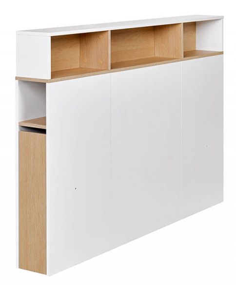 Tête de lit 3 niches bois blanc et chêne clair Nomade 160 cm - Photo n°1