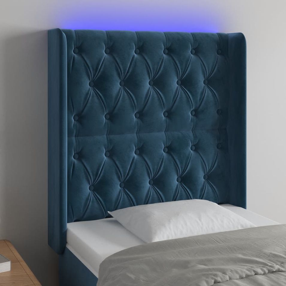 Tête de lit à LED Bleu foncé 83x16x118/128 cm Velours - Photo n°1