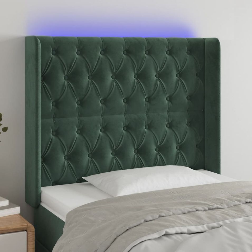 Tête de lit à LED Vert foncé 103x16x118/128 cm Velours - Photo n°1