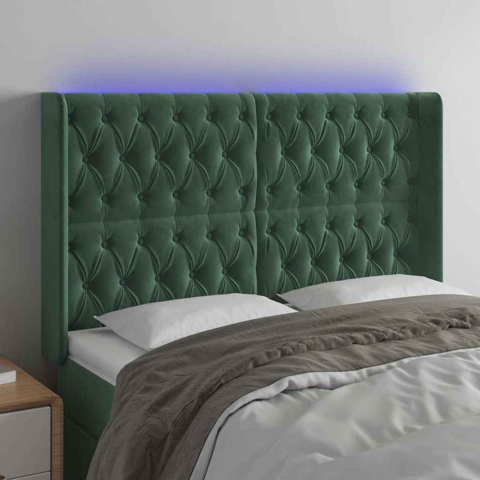 Tête de lit à LED Vert foncé 163x16x118/128 cm Velours - Photo n°1