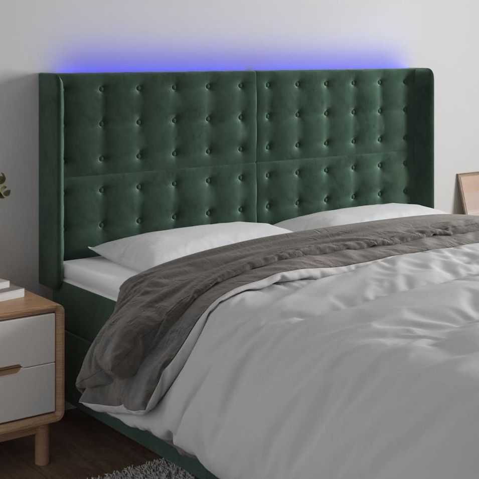 Tête de lit à LED Vert foncé 163x16x118/128 cm Velours - Photo n°1
