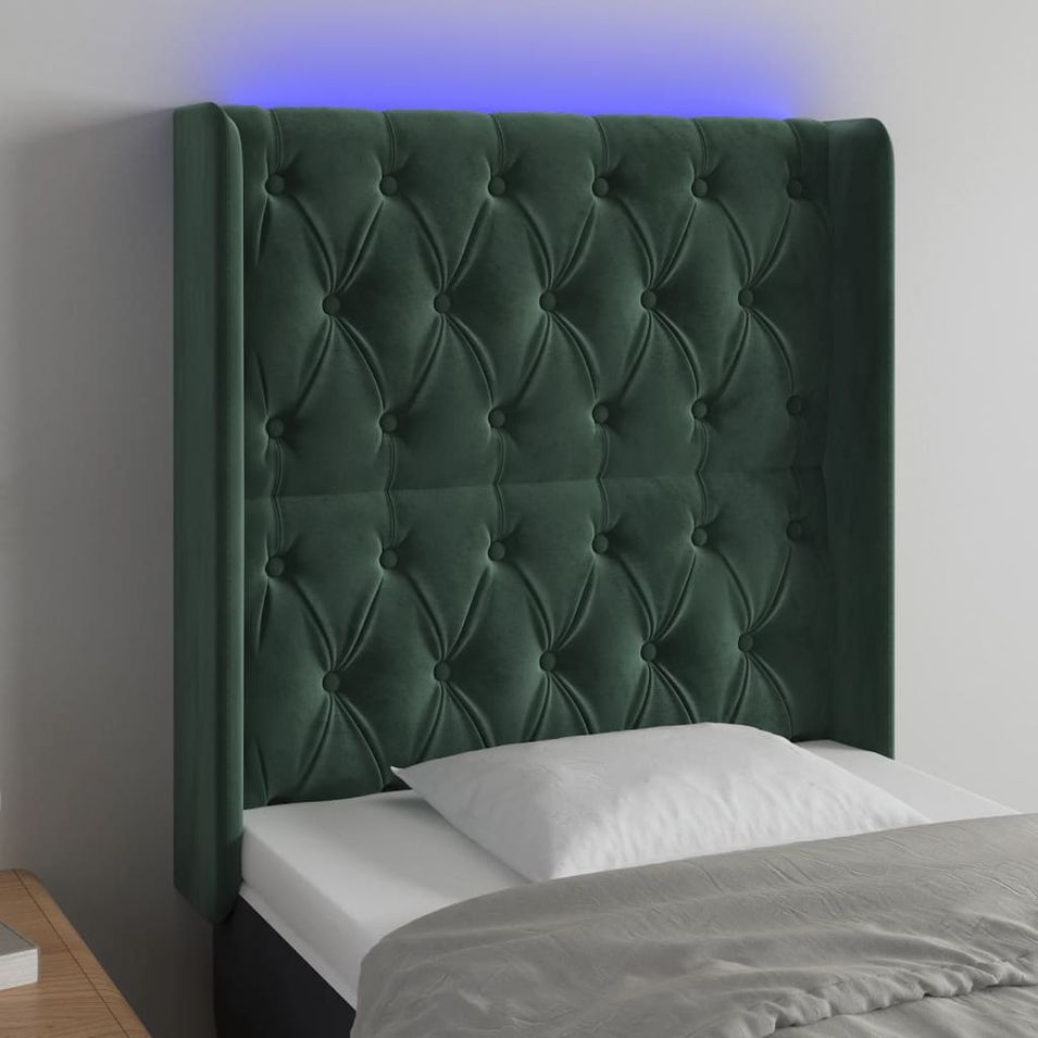 Tête de lit à LED Vert foncé 83x16x118/128 cm Velours - Photo n°1