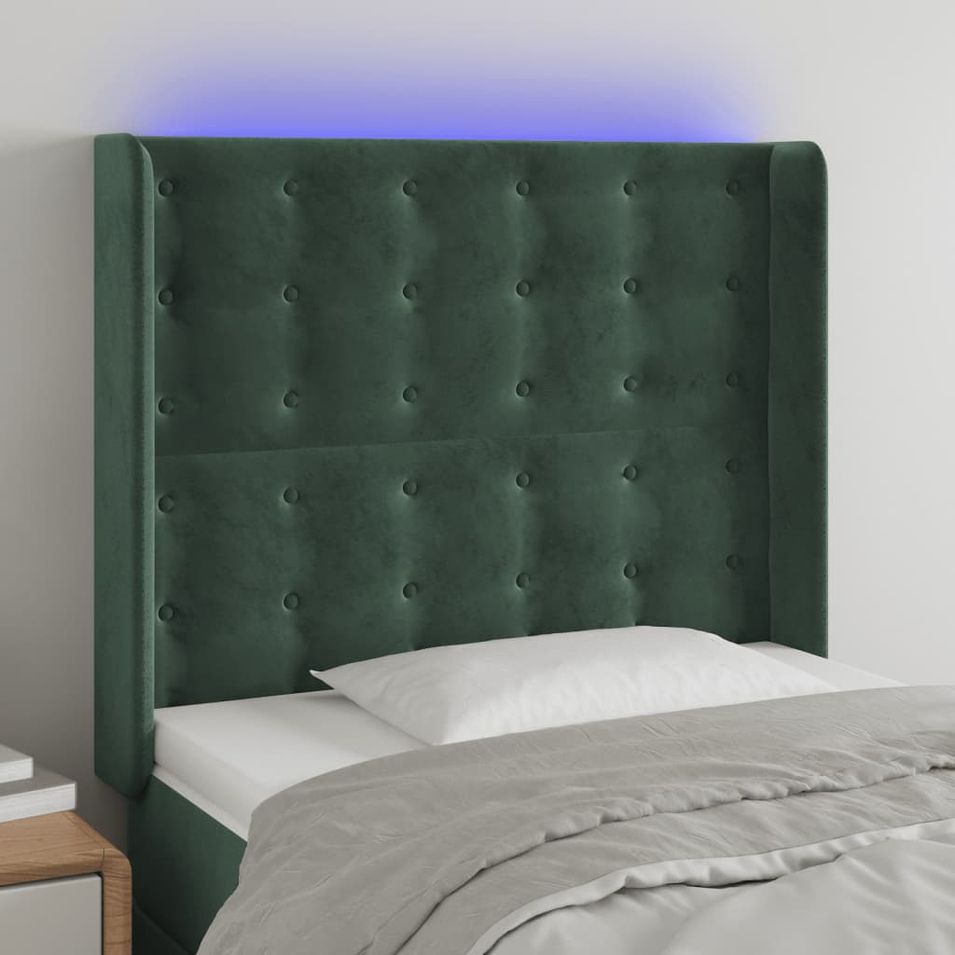 Tête de lit à LED Vert foncé 83x16x118/128 cm Velours - Photo n°1
