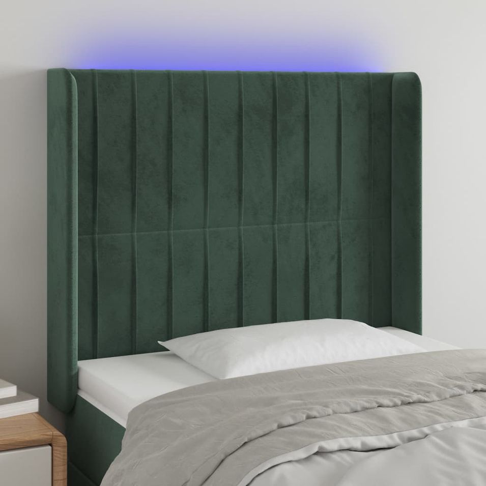 Tête de lit à LED Vert foncé 83x16x118/128 cm Velours - Photo n°1