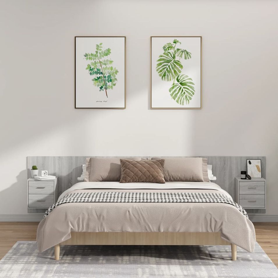 Tête de lit avec armoires sonoma gris Bois d'ingénierie - Photo n°1