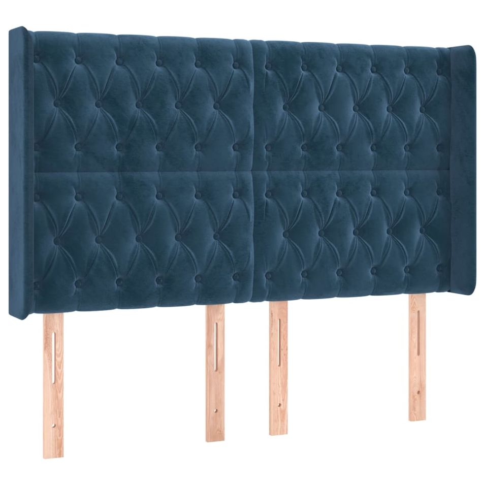 Tête de lit avec oreilles Bleu foncé 147x16x118/128 cm Velours - Photo n°1