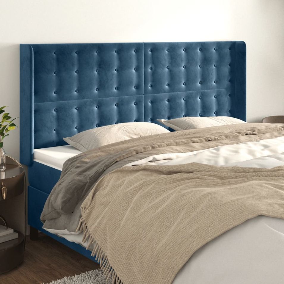 Tête de lit avec oreilles Bleu foncé 163x16x118/128 cm Velours - Photo n°1