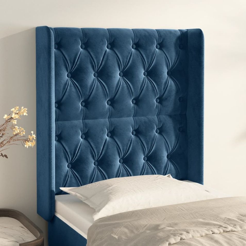 Tête de lit avec oreilles Bleu foncé 83x16x118/128 cm Velours - Photo n°1
