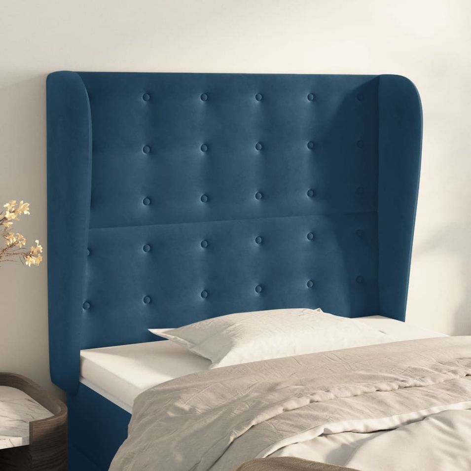 Tête de lit avec oreilles Bleu foncé 83x23x118/128 cm Velours - Photo n°1