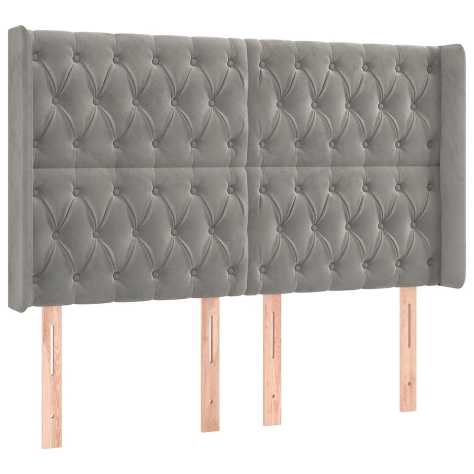 Tête de lit avec oreilles Gris clair 147x16x118/128 cm Velours - Photo n°1