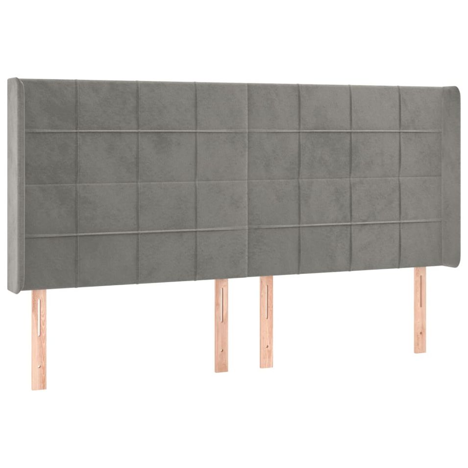 Tête de lit avec oreilles Gris clair 163x16x118/128 cm Velours - Photo n°1
