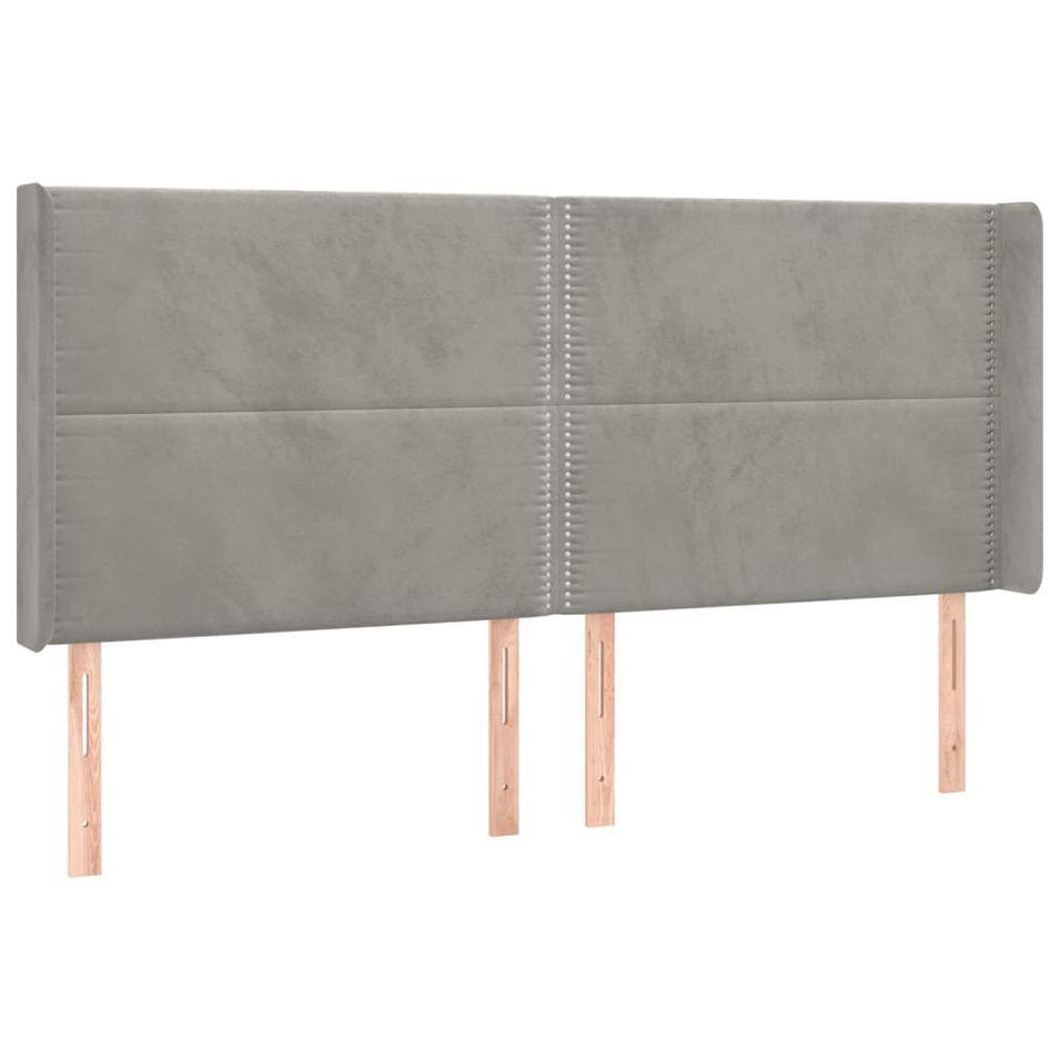 Tête de lit avec oreilles Gris clair 203x16x118/128 cm Velours - Photo n°1