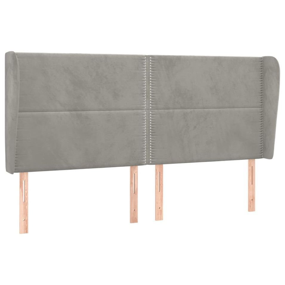 Tête de lit avec oreilles Gris clair 203x23x118/128 cm Velours - Photo n°1