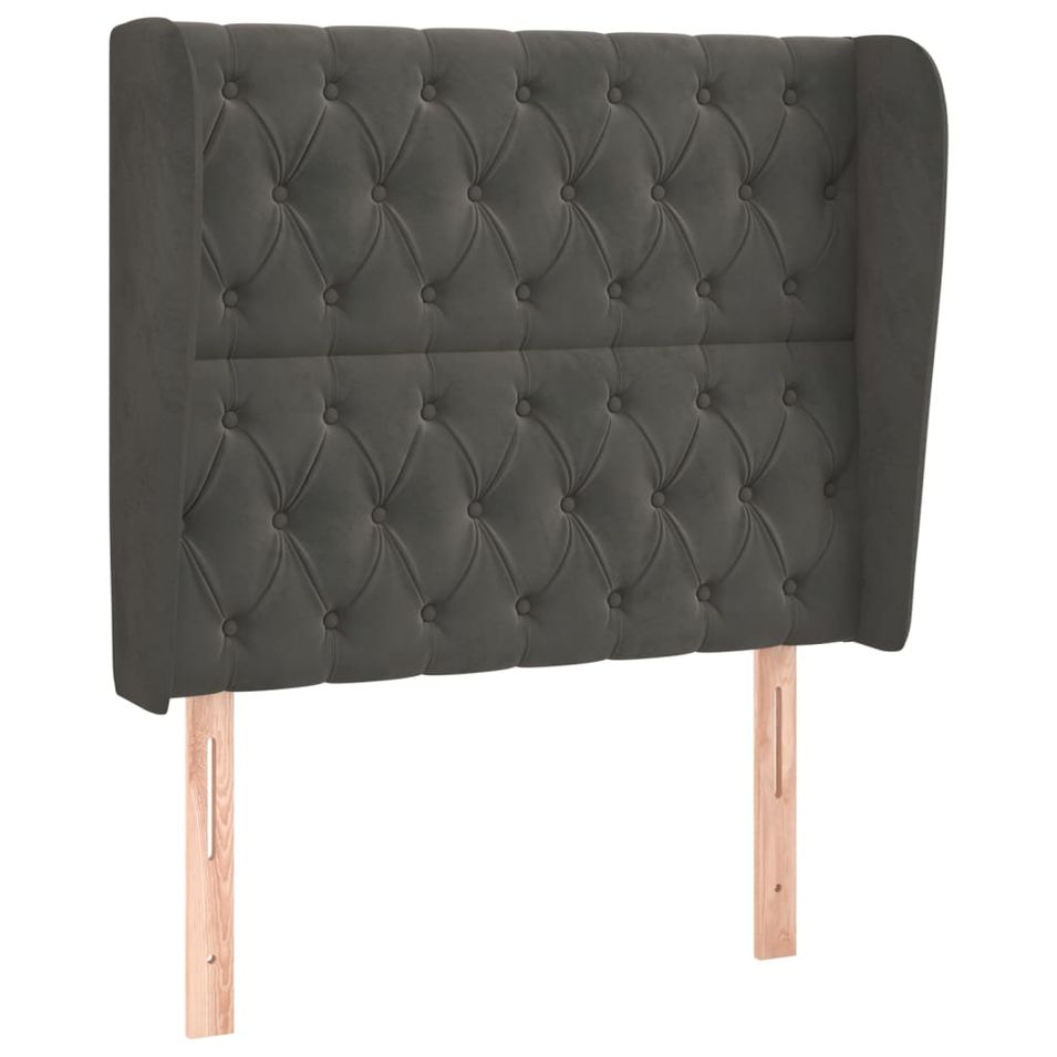 Tête de lit avec oreilles Gris foncé 103x23x118/128 cm Velours - Photo n°1