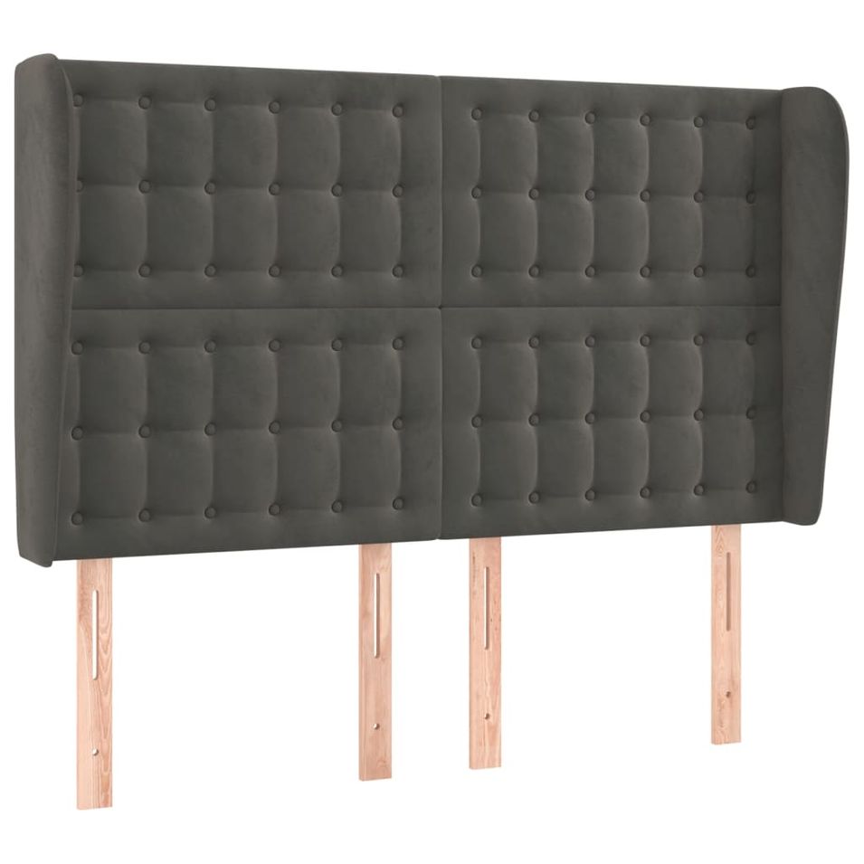 Tête de lit avec oreilles Gris foncé 147x23x118/128 cm Velours - Photo n°1