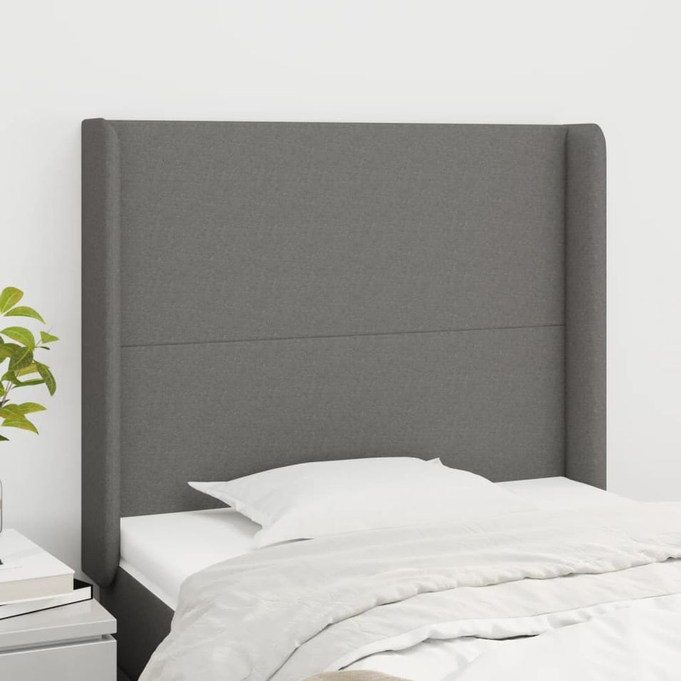 Tête de lit avec oreilles Gris foncé 93x16x118/128 cm Tissu - Photo n°1