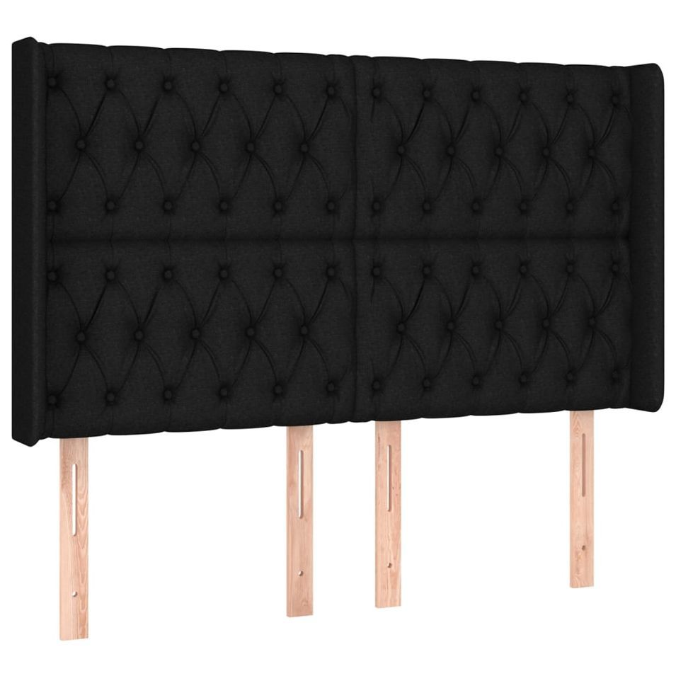 Tête de lit avec oreilles Noir 147x16x118/128 cm Tissu - Photo n°1