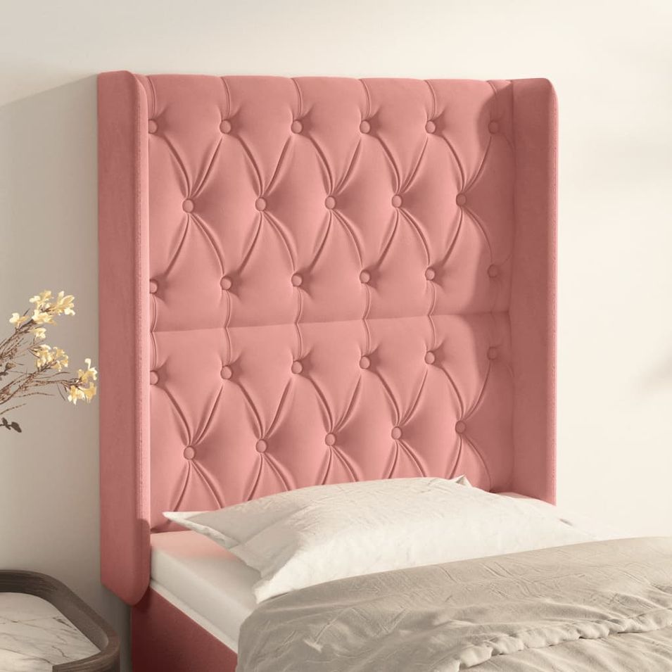 Tête de lit avec oreilles Rose 83x16x118/128 cm Velours - Photo n°1