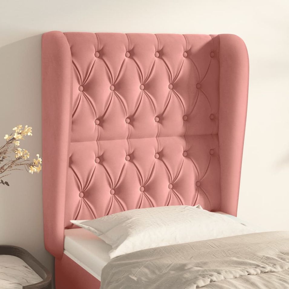 Tête de lit avec oreilles Rose 83x23x118/128 cm Velours - Photo n°1