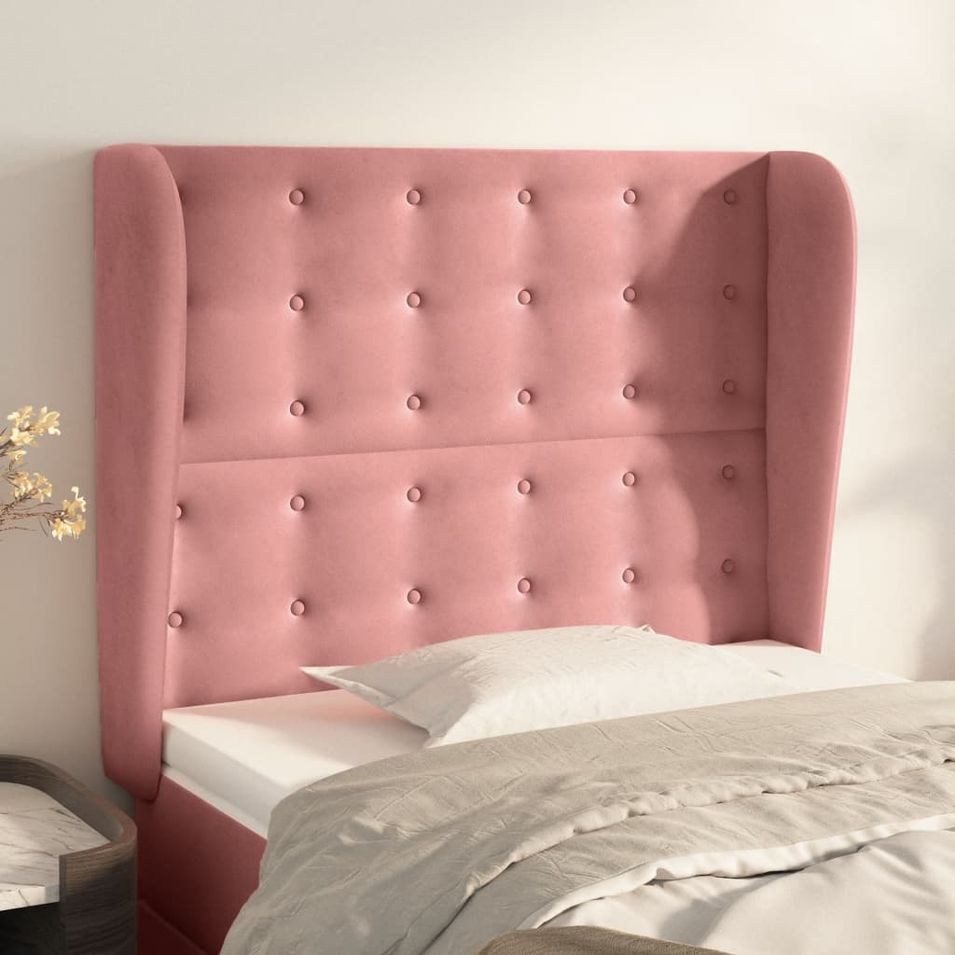Tête de lit avec oreilles Rose 83x23x118/128 cm Velours - Photo n°1