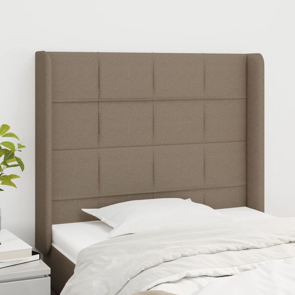 Tête de lit avec oreilles Taupe 83x16x118/128 cm Tissu - Photo n°1
