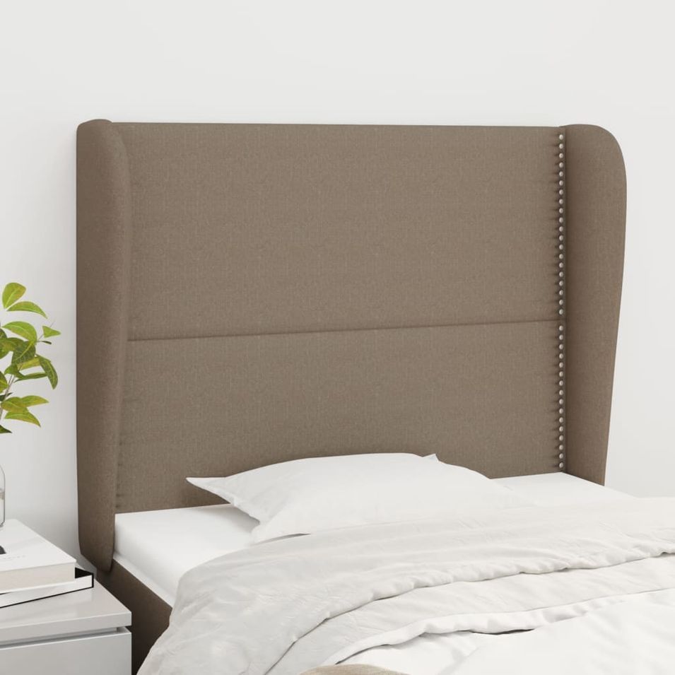 Tête de lit avec oreilles Taupe 93x23x118/128 cm Tissu - Photo n°1