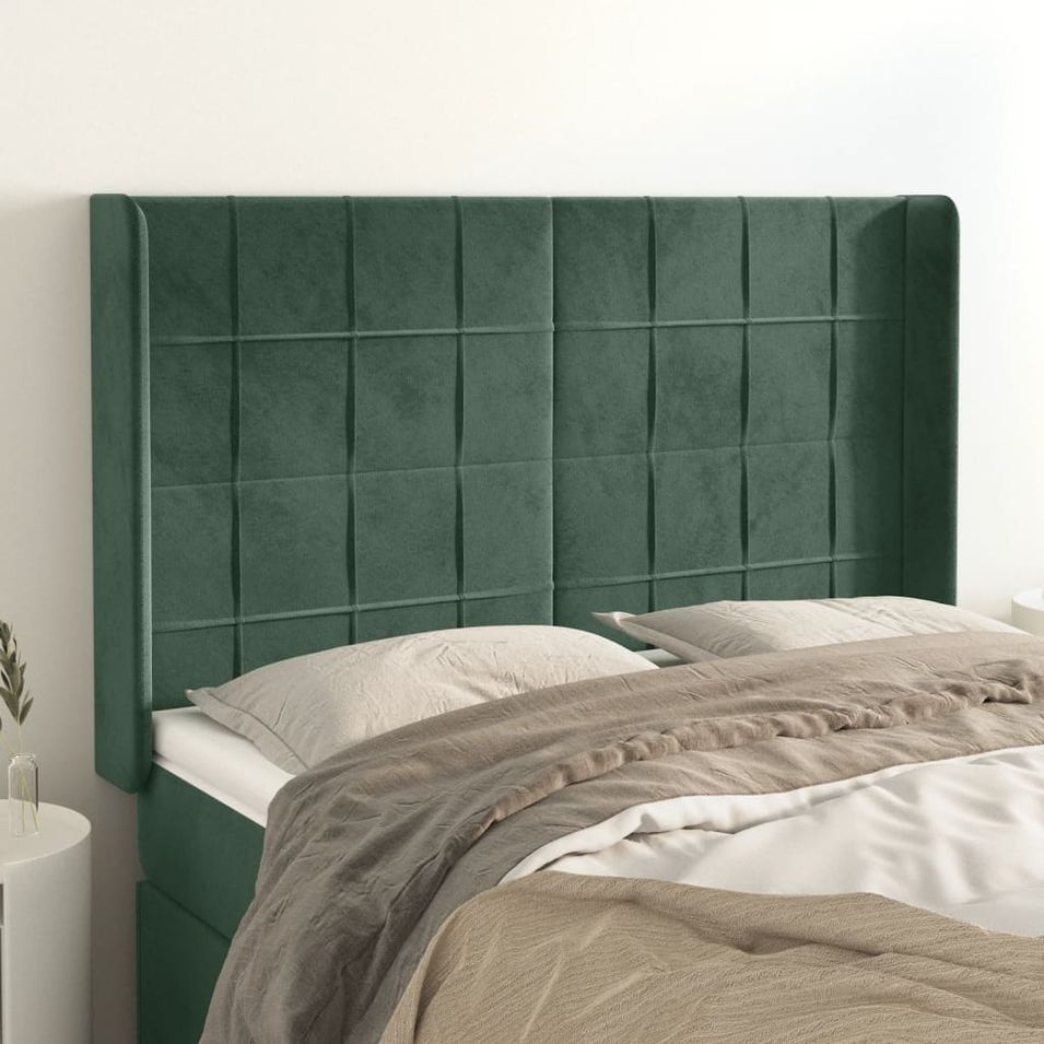 Tête de lit avec oreilles Vert foncé 147x16x118/128 cm Velours - Photo n°1