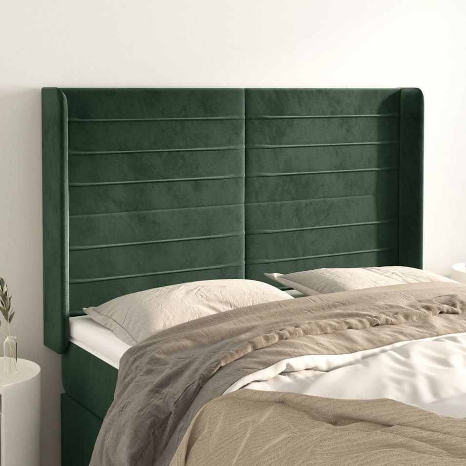 Tête de lit avec oreilles Vert foncé 147x16x118/128 cm Velours - Photo n°1