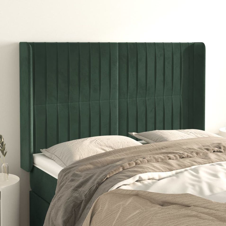 Tête de lit avec oreilles Vert foncé 147x16x118/128 cm Velours - Photo n°1