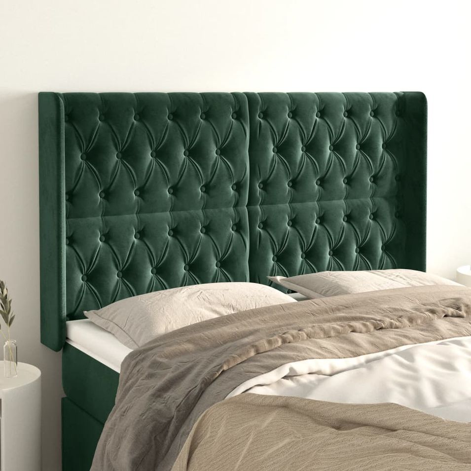 Tête de lit avec oreilles Vert foncé 163x16x118/128 cm Velours - Photo n°1