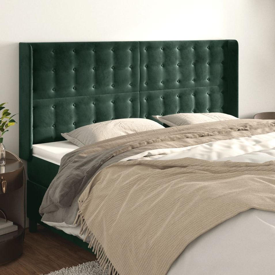Tête de lit avec oreilles Vert foncé 163x16x118/128 cm Velours - Photo n°1