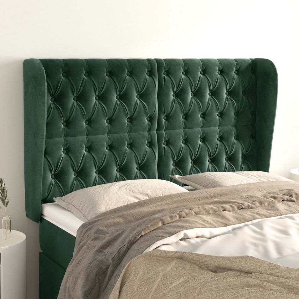 Tête de lit avec oreilles Vert foncé 163x23x118/128 cm Velours - Photo n°1