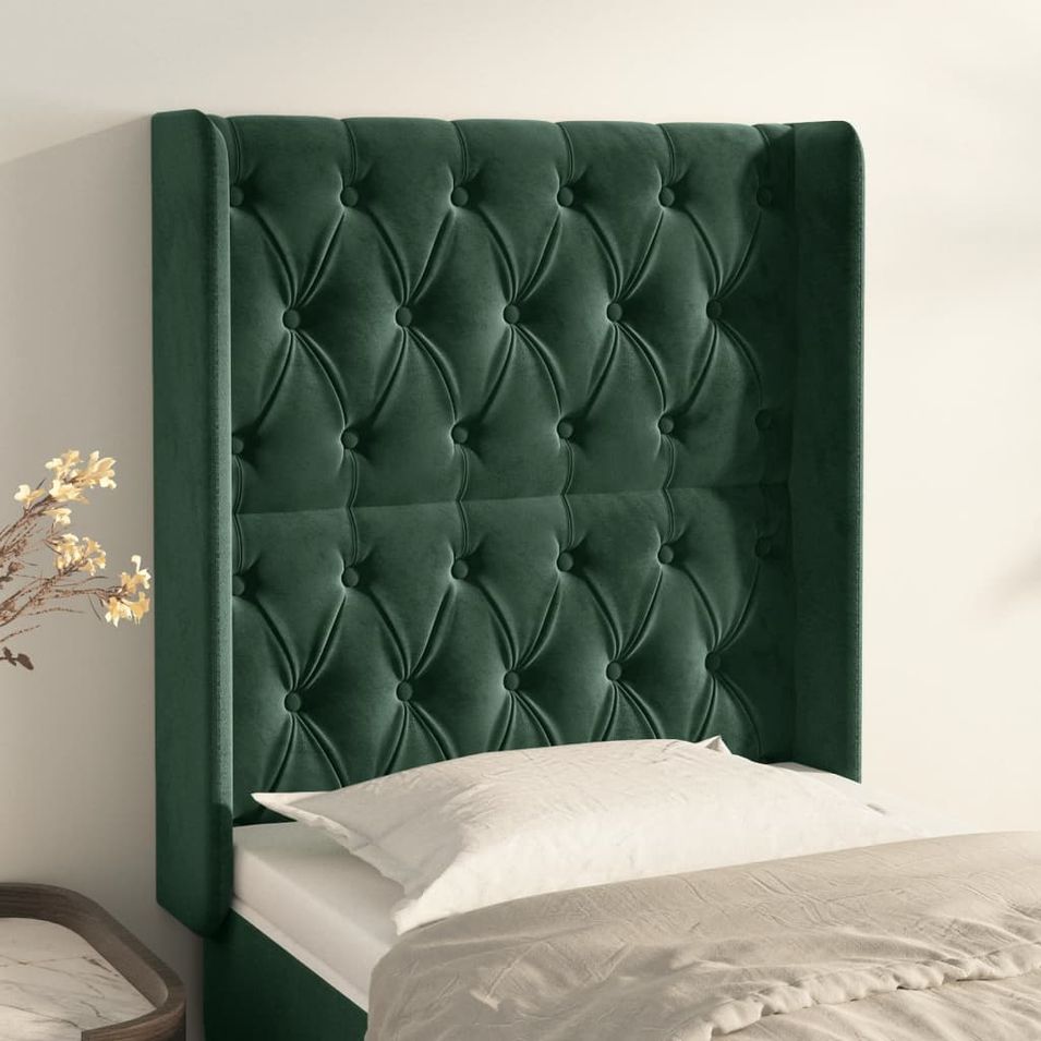 Tête de lit avec oreilles Vert foncé 83x16x118/128 cm Velours - Photo n°1