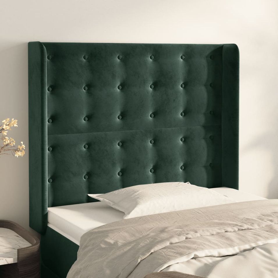 Tête de lit avec oreilles Vert foncé 83x16x118/128 cm Velours - Photo n°1
