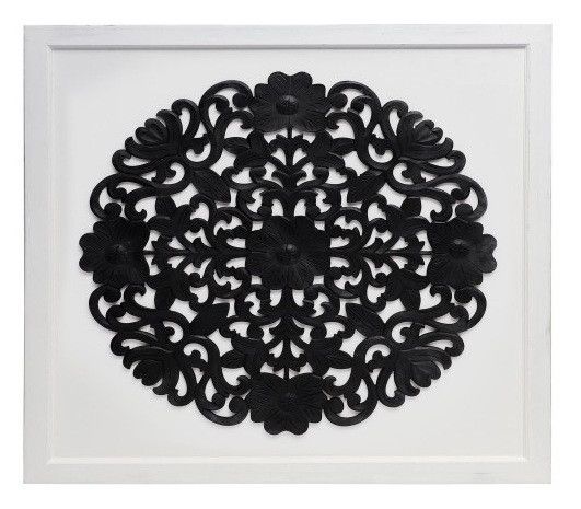 Tête de lit bois blanc et noir sculpté Grazzia 160 - Photo n°1