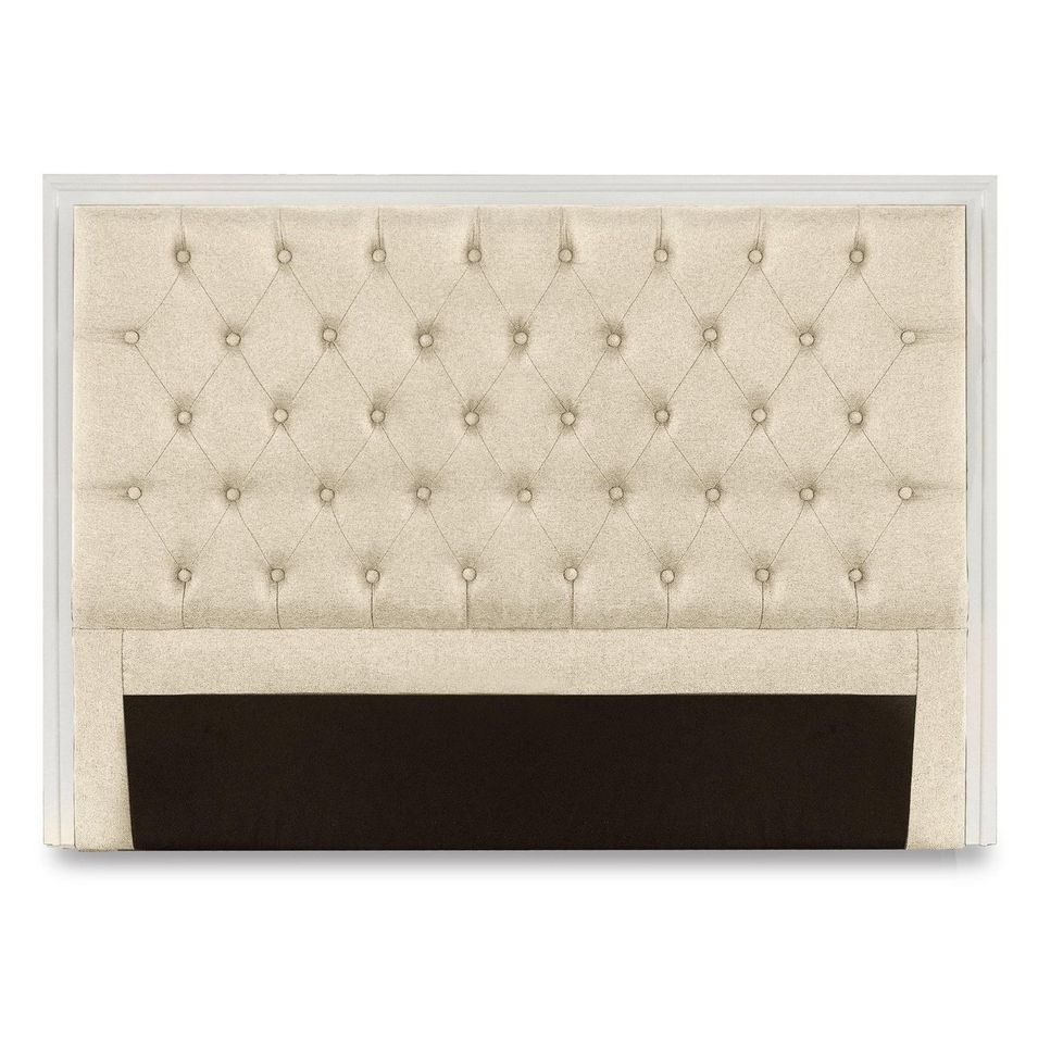 Tête de lit bois blanc et tissu beige Lorna 140 cm - Photo n°1