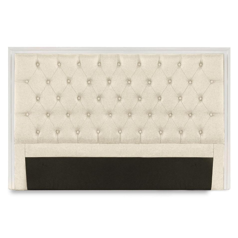 Tête de lit bois blanc et tissu beige Lorna 160 cm - Photo n°1