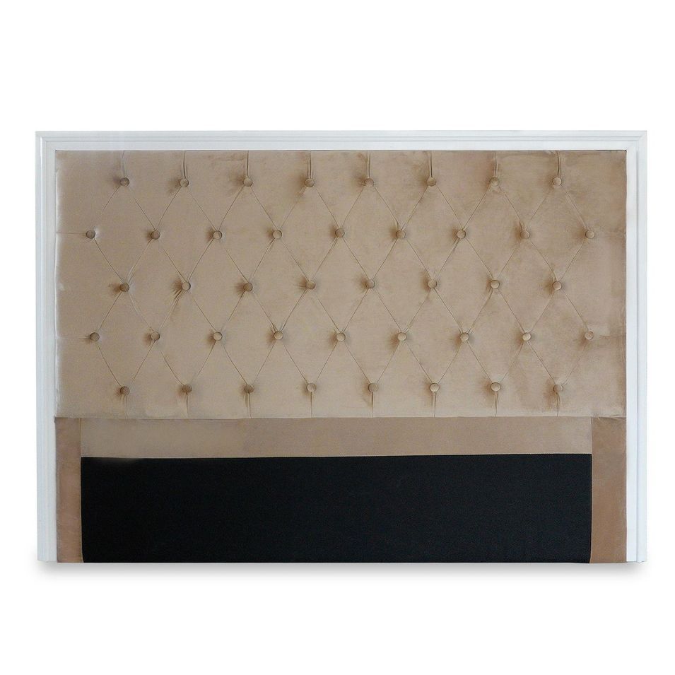 Tête de lit bois blanc et velours taupe Lorna 140 cm - Photo n°1