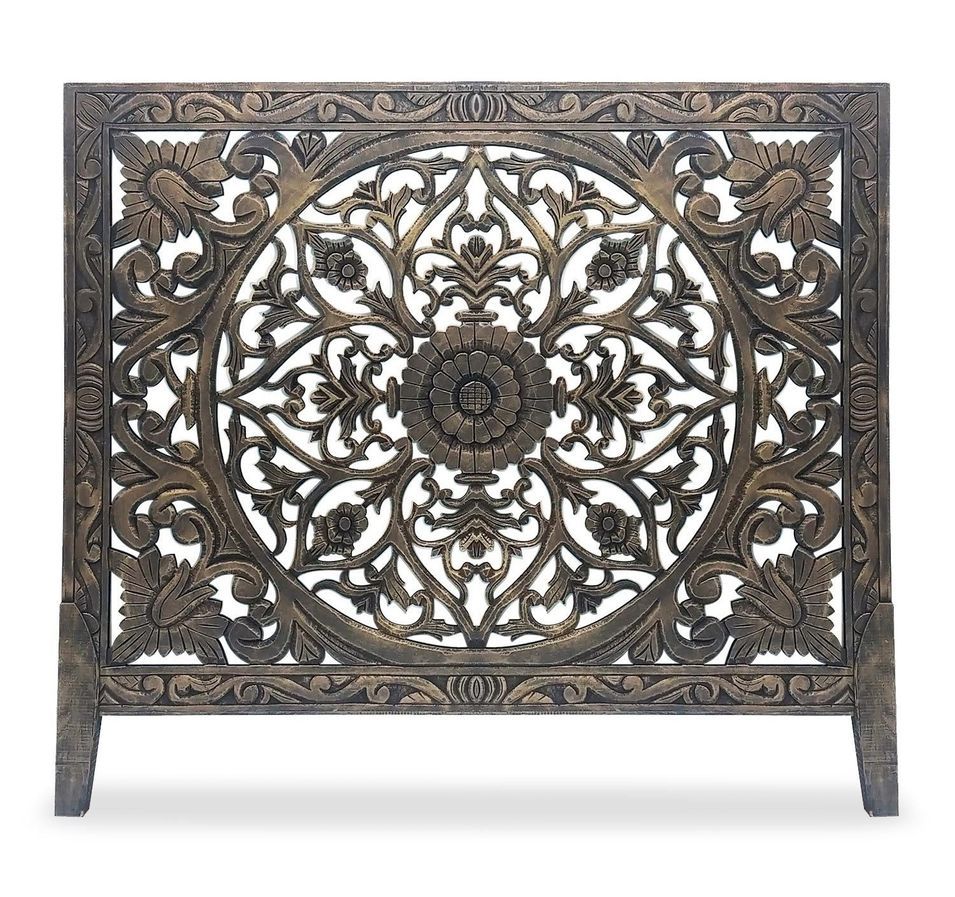 Tête de lit bois massif bronze sculpté Kotto 180 cm - Photo n°1