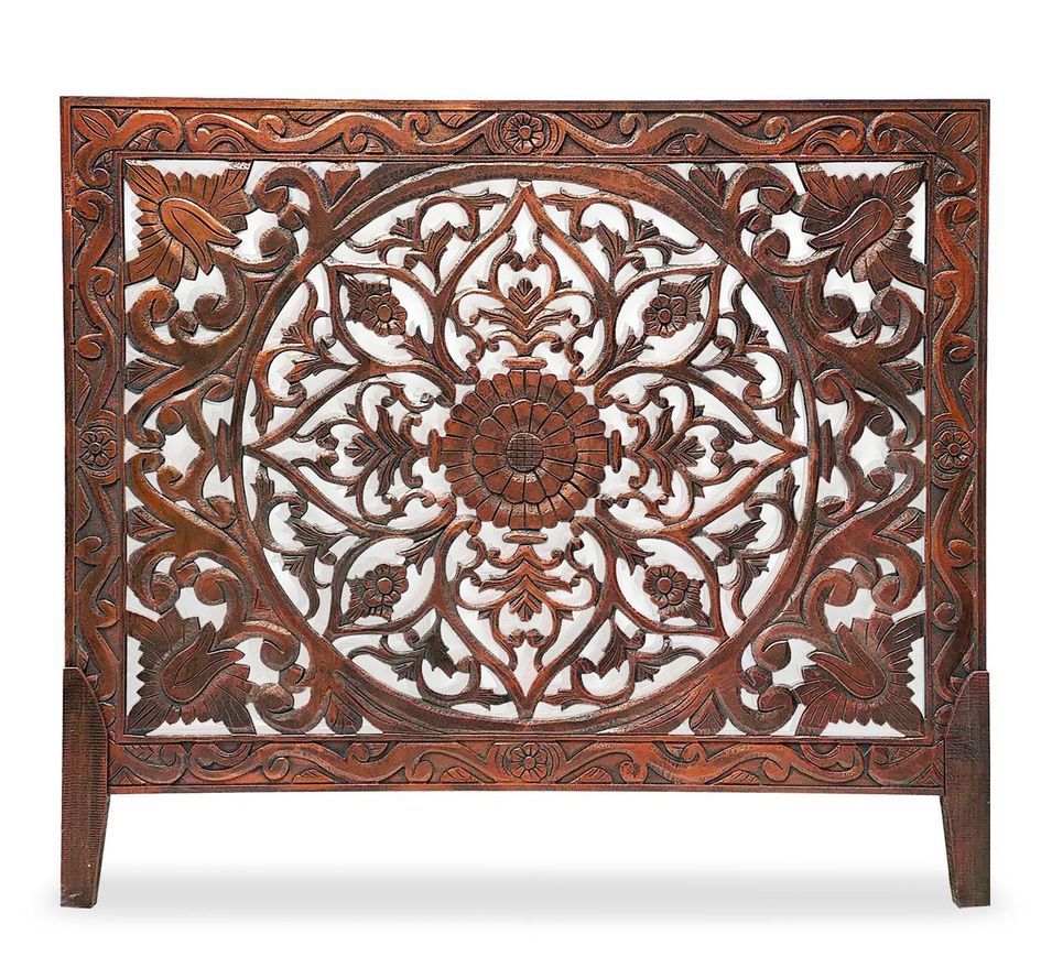 Tête de lit bois massif cuivré rouge sculpté Kotto 180 cm - Photo n°1