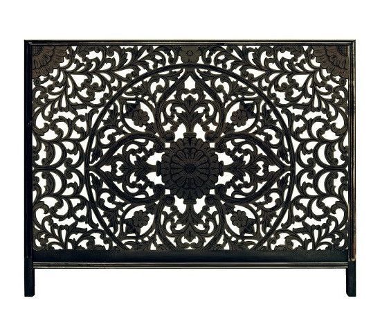 Tête de lit bois noir et doré sculpté Birkin 180 - Photo n°1