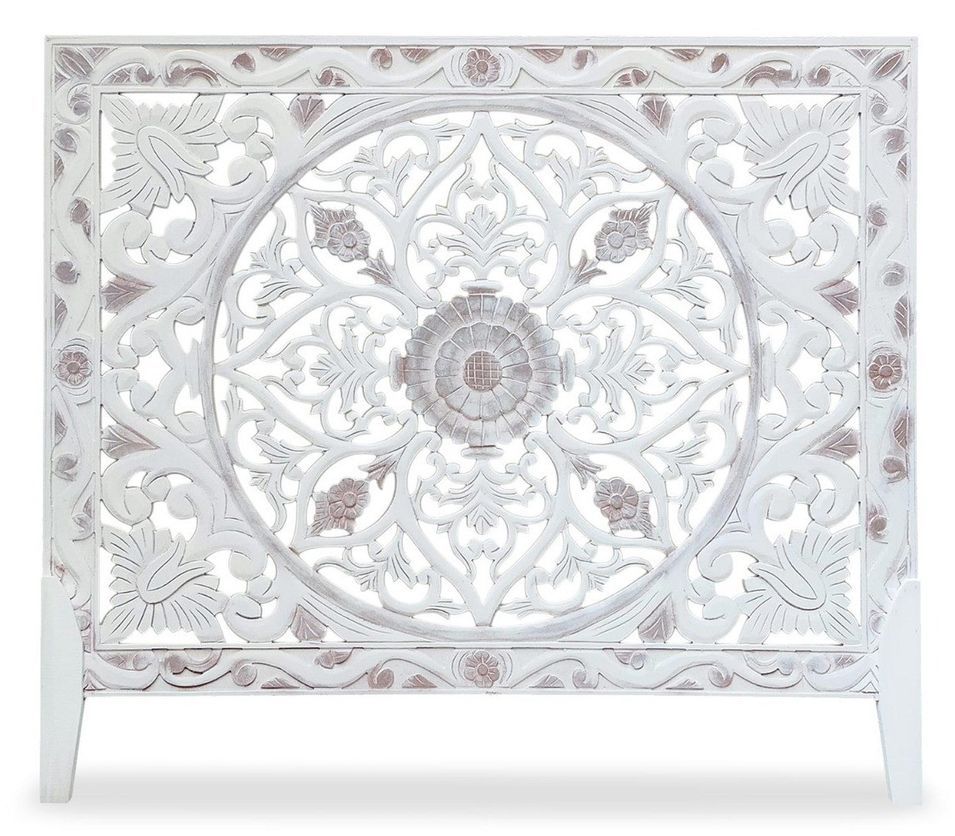 Tête de lit bois sculpté blanc Kotto 160 cm - Photo n°1