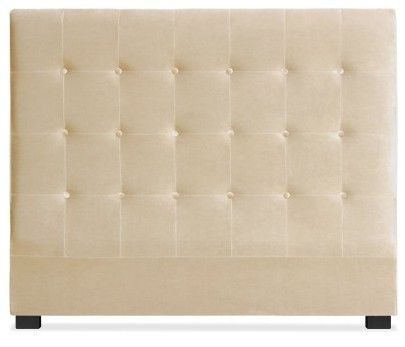 Tête de lit capitonnée velours beige Luxa 140 - Photo n°1