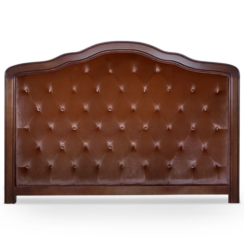 Tête de lit capitonnée velours marron et cadre en bois - Photo n°1