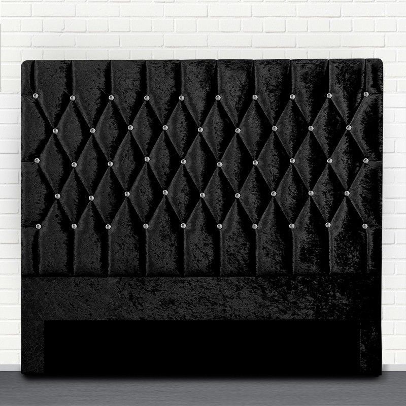 Tête de lit capitonnée velours noir avec strass Focci 140 cm - Photo n°1